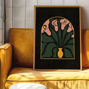 Estampado floral de los 70, arte mural retro, estampado de Matisse, inspirado en los 70, arte mural floral, arte moderno de mediados de siglo, decoración MCM, arte mural moderno
