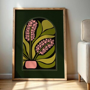 Blumenprint abstrakter Hyazinthen im 70er Jahre Retro Mid-Century Modern Style — Gemütliches Vintage-Dekor mit warmen Formen.