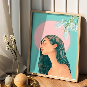 Póster estético femenino, arte de figura femenina, póster rosa pastel, decoración estética de apartamentos, arte mural femenino, descarga digital