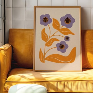 Stampa floreale retrò astratta, stampa botanica ispirata agli anni '70, arte murale floreale retrò, poster vintage, arredamento anni '70, poster retrò, arte di metà secolo