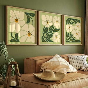 Arte murale floreale retrò - Stampe botaniche astratte in stile Matisse, poster floreali vintage alla moda per un arredamento boho moderno di metà secolo