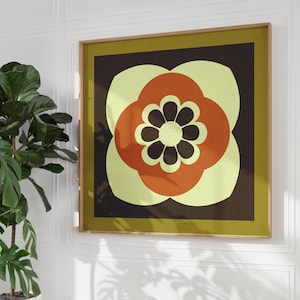 Póster de flores de los años 70, arte de pared retro, arte moderno de mediados de siglo, póster geométrico, decoración de los años 70, botánica, decoración de pared vintage, arte de pared de los años 60