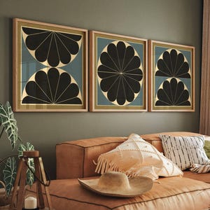 Stampe d'arte floreale moderna di metà secolo: set da parete con galleria astratta retrò