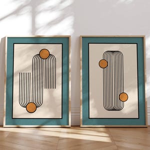 Arte murale astratta di metà secolo, set di 2 poster geometrici, set di stampe minimaliste Japandi, arte murale Bauhaus per l'arredamento moderno della casa.
