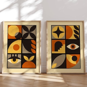 Arte murale Bauhaus, set di 2 stampe, arte murale moderna di metà secolo, set da parete per gallerie, poster geometrici, arte murale MCM, decorazione murale astratta