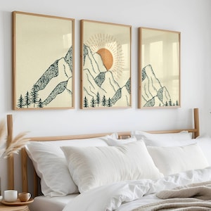 Berg Wand Kunst, 3er-Set Drucke, Japandi Wandkunst, Galerie Wand Set, Landschaftsdrucke, Abstrakte Natur Kunst, Triptychon Wandkunst, Mcm Decor