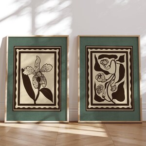 Stampe botaniche in stile vintage, set di 2 stampe, set di pareti per gallerie, arte murale con fiori selvatici, poster vintage, arte murale floreale, decorazioni cottagecore