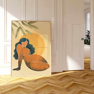 Black Woman Art Print: Curvy Feminine Figure Portrait, Self-Love Wall Art, Modern Boho Decor