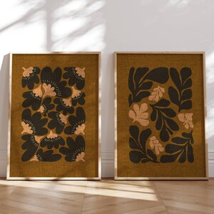 Set di stampe floreali retrò, arte murale anni '70, arte murale Matisse, decorazioni anni '70, arte murale groovy, set di stampe da parete per gallerie, arte murale retrò, arte murale funky