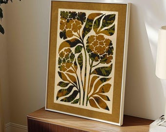 Abstract Botanical Print: Mid Century Modern Floral Wall Art, Earthy Vintage Decor