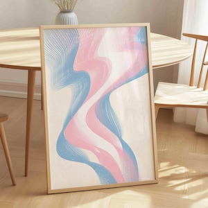 トランスプライドアートプリント：繊細なトランスジェンダーフラッグカラー、抽象的なLGBTQ+ウォールデコレーション