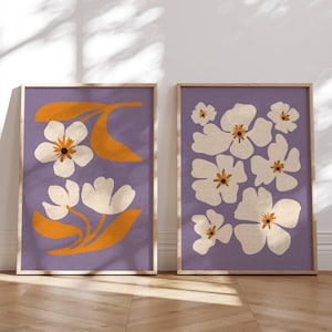 Precioso arte mural floral, juego de 2 láminas, láminas de Matisse, arte mural retro, decoración de los años 70, colorido, moderno de mediados de siglo, arte mural original, MCM Decor
