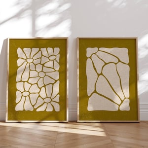 Láminas botánicas retro abstractas, arte mural floral inspirado en Matisse (juego de 2), pósteres vintage con estética de los años 70 para decoración del hogar de mediados de siglo y estilo bohemio.