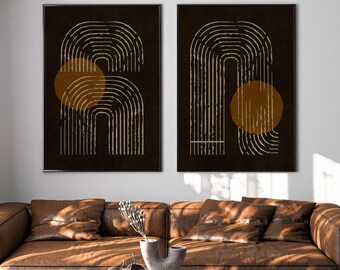 Mid Century Modern Wall Art: Abstract Geometric Print Set, Minimalist Scandinavian Decor