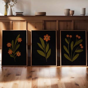 Botanisches 3er Set Vintage Wildblumen Poster - Gemütliche minimalistische Blumenposter für Rustikal, Boho oder Galeriewand