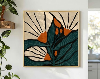 Retro bloemenprint: moderne botanische muurkunst uit het midden van de eeuw, decor in Scandinavische stijl