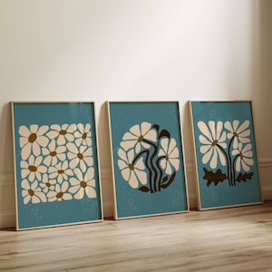 Juego de impresiones de flores de los años 70, juego de 3 impresiones, arte de pared de Matisse, arte de pared moderno, juego de pared de galería, arte de pared moderno, juego de pósteres retro, decoración de los años 70