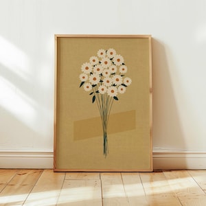 Vintage Floral Print: Rustic Wildflower Wall Art, Neutral Retro Botanical Poster image 1