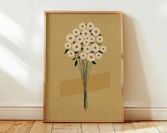 Vintage Blumenbild: Rustikale Wildblumen Wandkunst, Neutrales Retro botanisches Poster