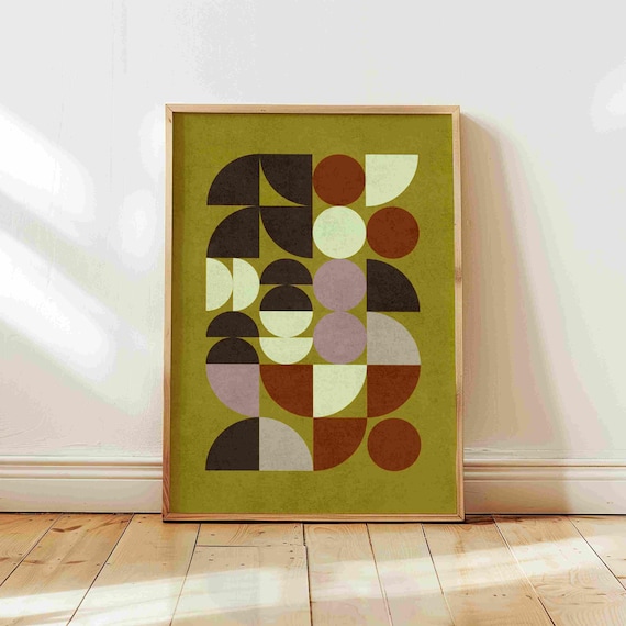 Mid Century Modern Art Print – Geometric Bauhaus Poster, Abstract Wall Decor