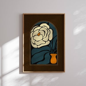 Póster de flores de los años 70, estampado floral retro, arte mural de Matisse, estética de los años 70, arte retro, arte moderno de mediados de siglo, decoración de los años 70, decoración moderna del hogar