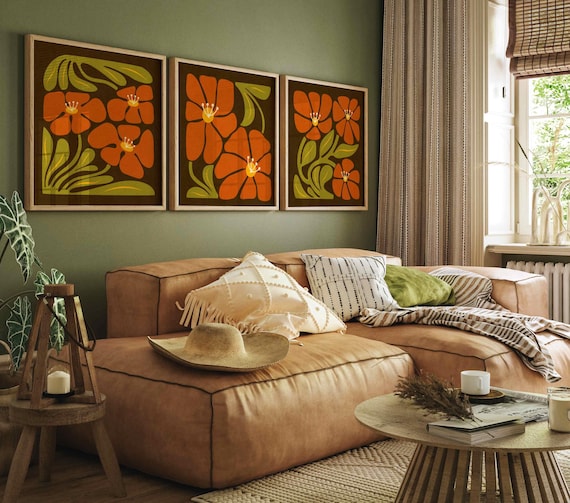 Matisse Floral Print Set: Retro 70s Botanical Art, Mid Century Modern Boho Decor