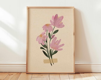 Vintage bloemenprint: retro poster wilde bloemen, rustieke botanische muurkunst, Cottagecore-decor