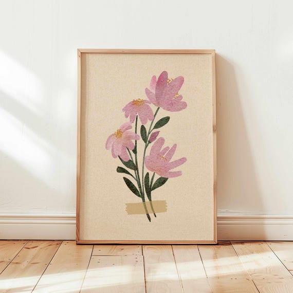 Vintage Style Floral Print – Soft Retro Wildflowers in Neutral Colors, Botanical Wall Art for Cozy Boho or Cottagecore Home Decor
