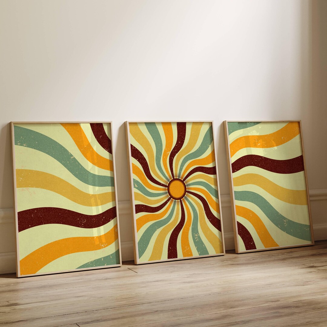 70s Sun Wall Art, Set of 3 Prints, Gallery Wall Set, 60s Wall Decor ...