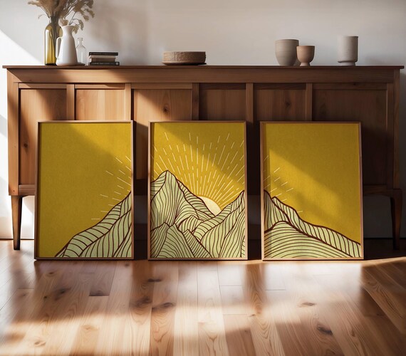 Mountain Wall Art, Set Of 3 Prints, Japandi Wall Art, Gallery Wall Set, Landscape Prints, Triptych Wall Art, Mcm Decor, Nature Wall Art