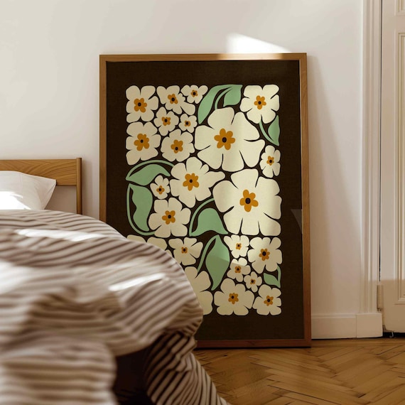 Retro Flower Print, 70s Floral Wall Art, Vintage Home Decor