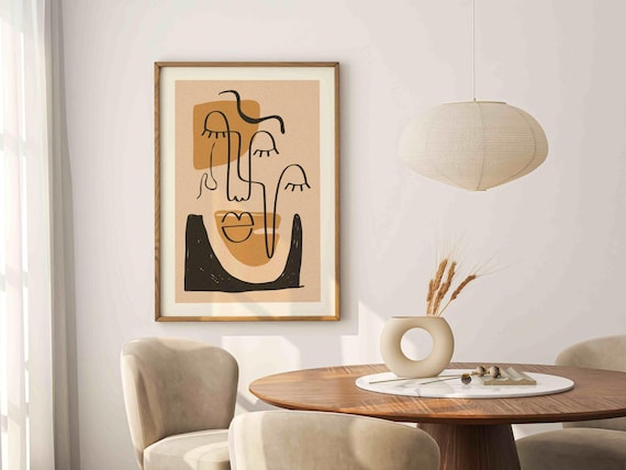 Abstract Face Art Print: Mid Century Modern Wall Art, Neutral Scandinavian Decor