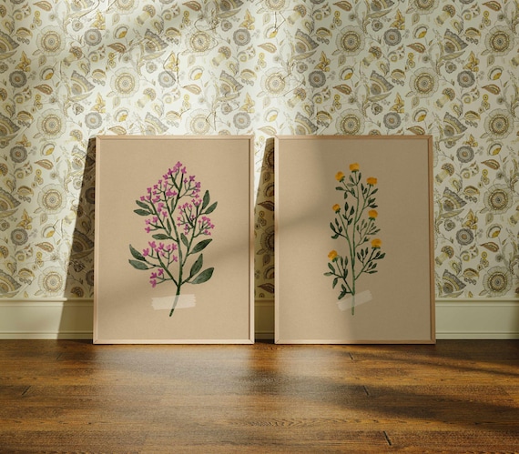Vintage Floral Print Set: Rustic Wildflower Wall Decor, Cottagecore Botanical Art