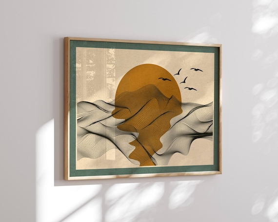 Minimalist Sunset Print: Japandi Landscape Art, Modern Nature Poster, Calm Home Decor