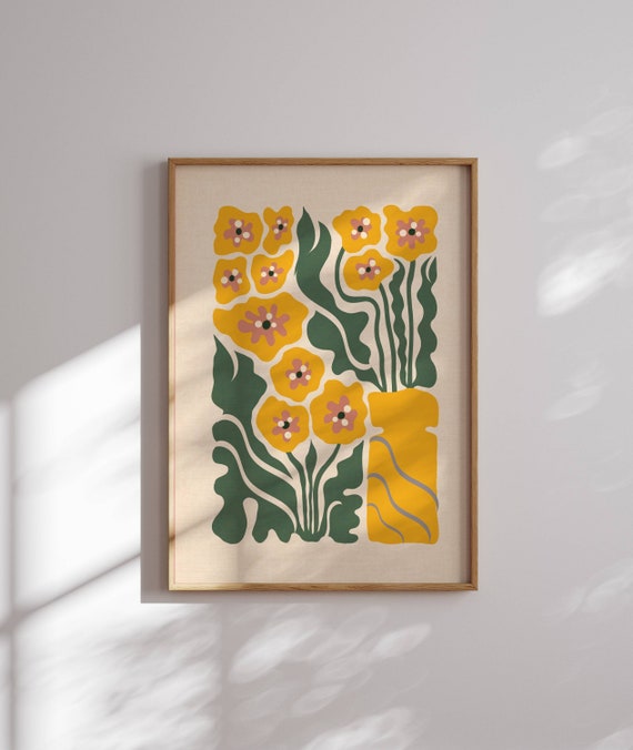 Groovy 70s Flower Poster, Retro Floral Print, Matisse Poster, 70s Wall Art, Retro Wall Art, Colorful Art, Mid Century Modern, 60s Wall Decor