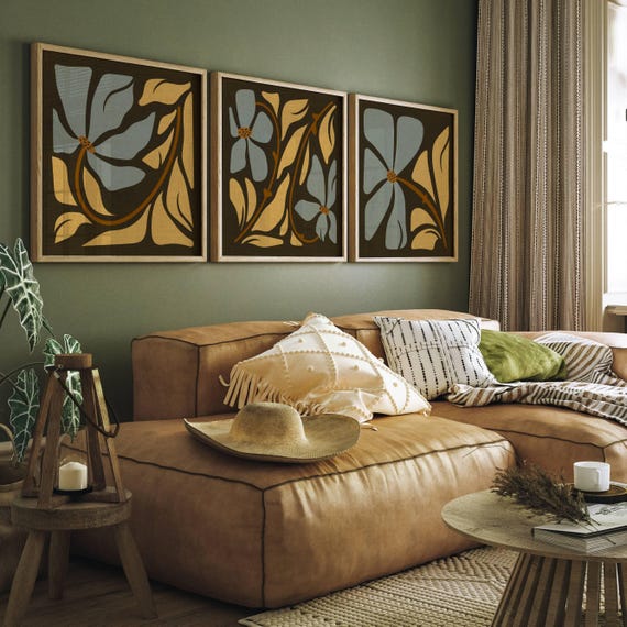 Matisse Floral Print Set: Retro 70s Botanical Art, Mid Century Modern Boho Decor