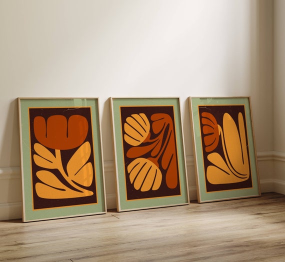 70s Floral Print Set: Retro Mid Century Modern Gallery Wall Art