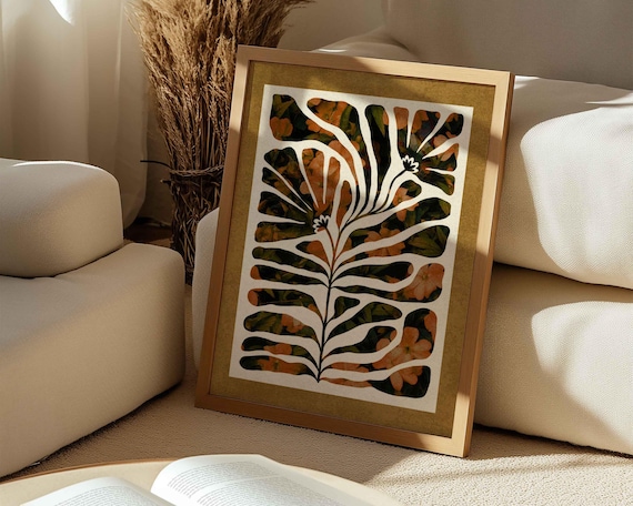 Abstract Botanical Print: Mid-Century Modern Floral Wall Art, Earthy Vintage Decor