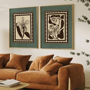 Framed Vintage Floral Print Set of 2 — Mid Century Modern Botanical Art, Scandinavian Decor afbeelding 5