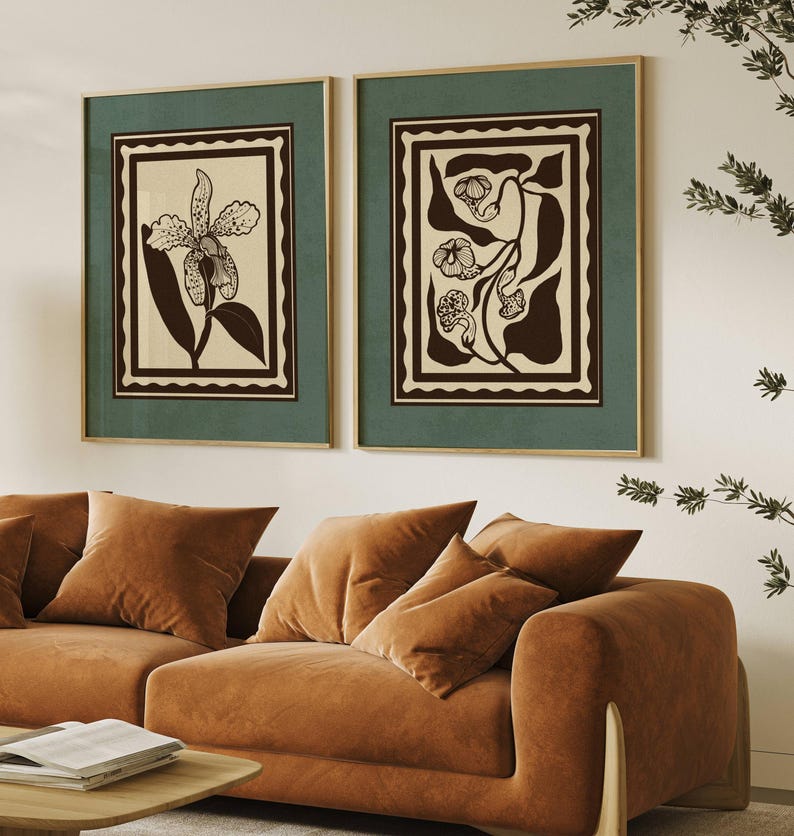 Framed Vintage Floral Print Set of 2 — Mid Century Modern Botanical Art, Scandinavian Decor afbeelding 5
