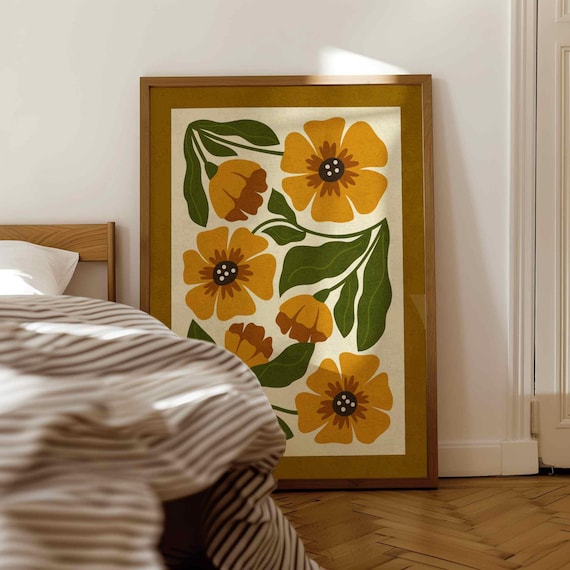 Matisse Style Floral Print: Retro 70s Botanical Art, Mid Century Modern Boho Decor