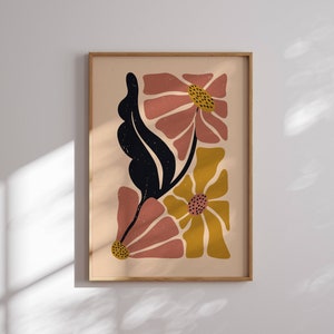 70er Blumen Poster, Matisse Kunstdruck, Funky Poster Druck, Retro Wandkunst, Mid Century Kunst, Bunte Retro Kunst, Groovy, 60er Wand-Dekor