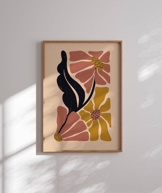 70s Flower Poster, Matisse Art Print, Funky Poster Print, Retro Wall Art, Mid Century Art, Colorful Retro Art, Groovy, 60s Wall Decor