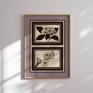 Vintage Botanischer Druck - Cottagecore Floral Wandbild in Lavendel, Creme und Braun, rustikales Wildblumen Poster für ein gemütliches Retro Wohndekor