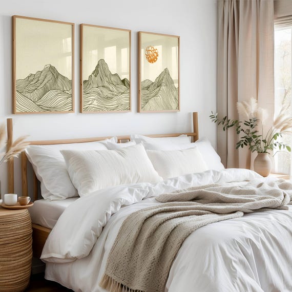 Mountain Wall Art, Set Of 3 Prints, Japandi Wall Art, Gallery Wall Set, Landscape Line Art, Abstract Nature Art, Triptych, Modern Home Decor