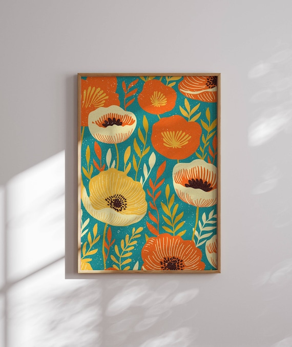 Lovely 70s Flower Poster, Funky Floral Art Print, 70s Artwork, Funky Wall Art, Vibrant Wall Art, 1970s Decor, Groovy Wall Art, Printed Art