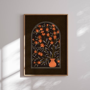 Póster de flores de los 70, estampado floral retro, arte mural de los 70, arte mural de Matisse, estética de los 70, arte retro, estilo moderno de mediados de siglo, estilo vintage