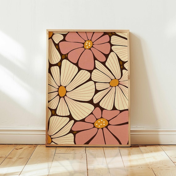 70s Retro Floral Print: Groovy Botanical Wall Art, Boho Flower Poster