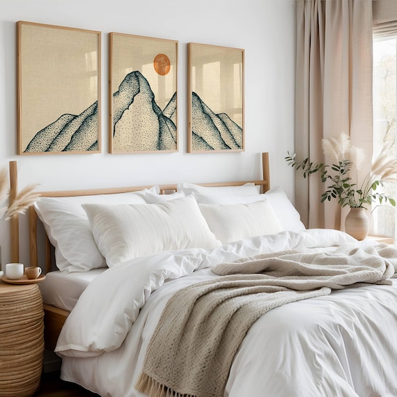 Mountain Wall Art, Set Of 3 Prints, Japandi Wall Art, Gallery Wall Set, Landscape Prints, Abstract Minimalist Art, Triptych Wall Art