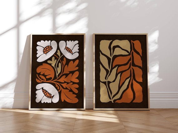 Retro Floral Wall Art, Set Of 2 Prints, Matisse Prints, 70s Inspired Wall Art, Groovy Art Print, Mid Century Modern Art, Gallery Wall Set